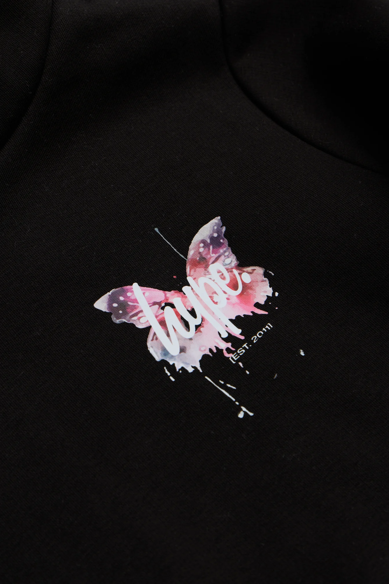 Hype Girls Black Butterfly Cropped Hoodie - Image 6