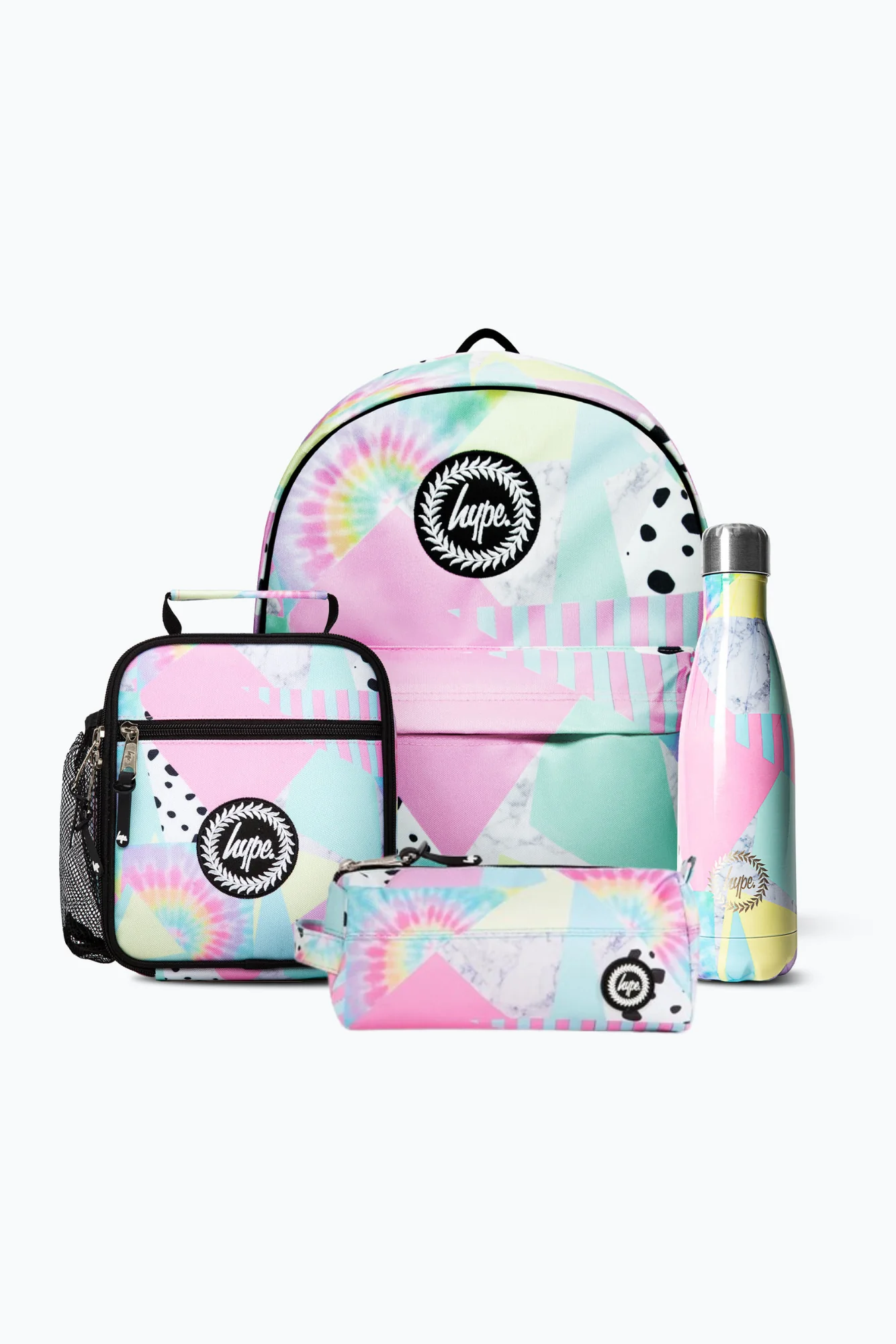 Hype Girls Pastel Collage Backpack, Lunch Bag, Bottle & Pencil Case Bundle