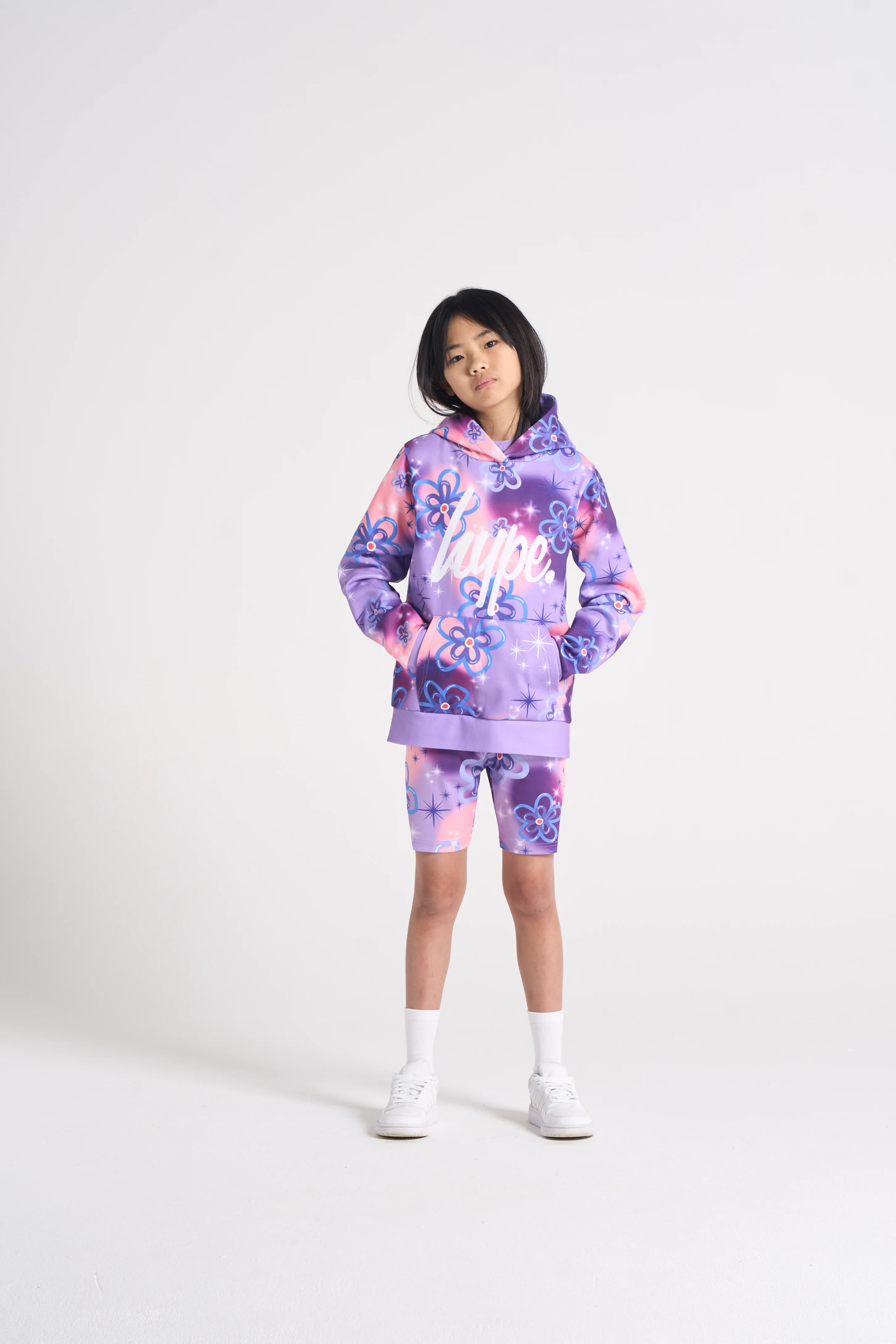Hype Girls Purple Sparkle Flower Cycling Shorts - Image 2