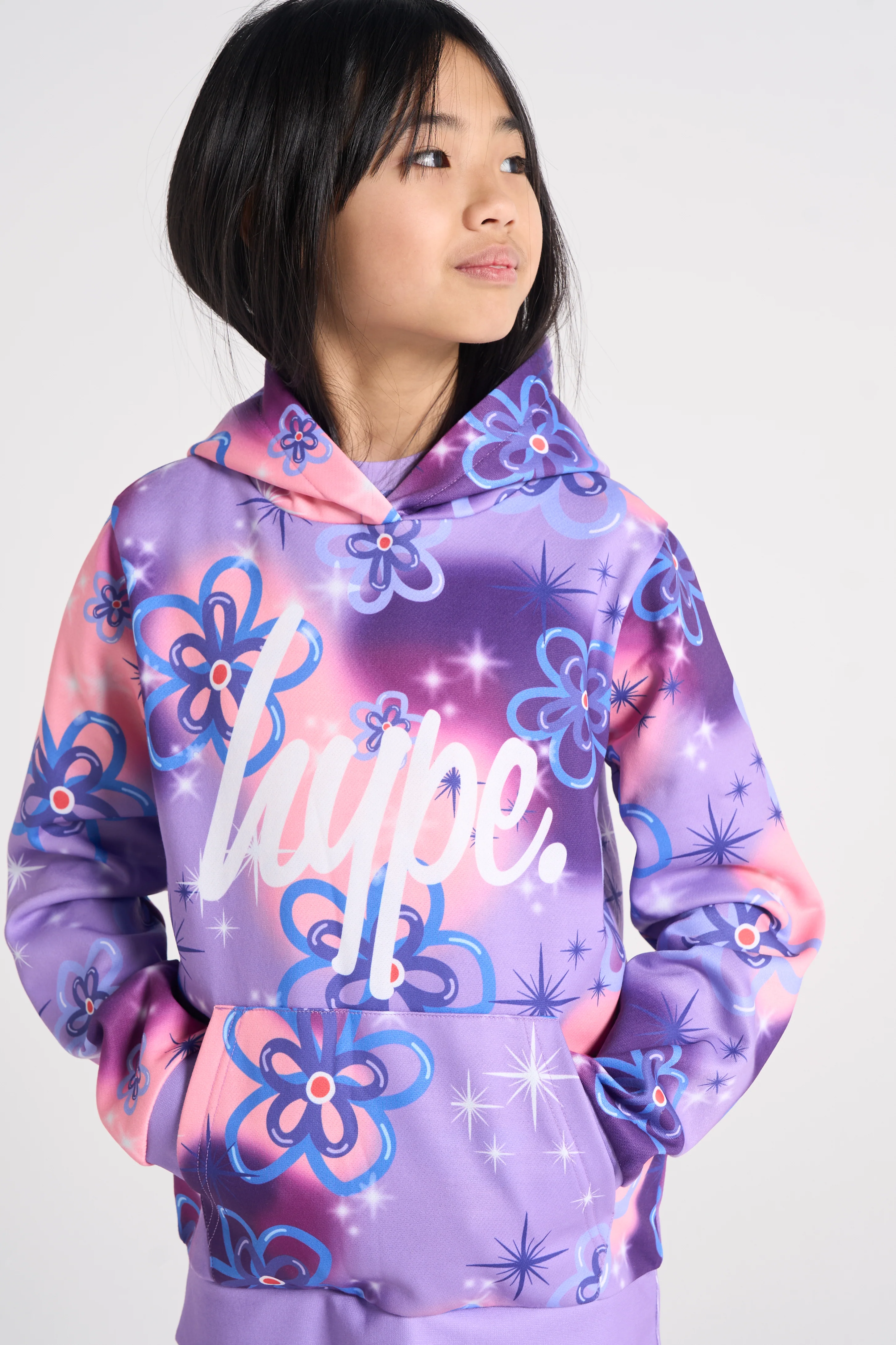 Hype Girls Purple Sparkle Flower Hoodie - Image 4