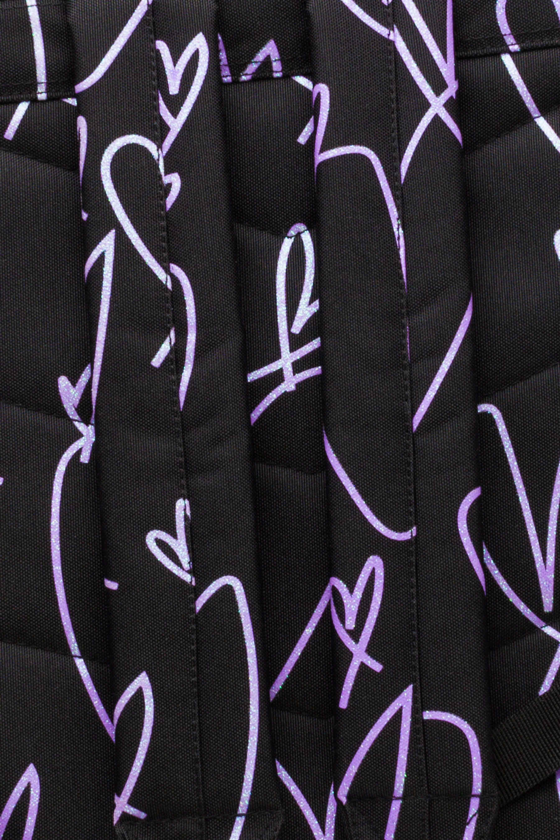 Hype Girls Black/Purple Glitter Scribble Hearts Iconic Backpack - Image 10