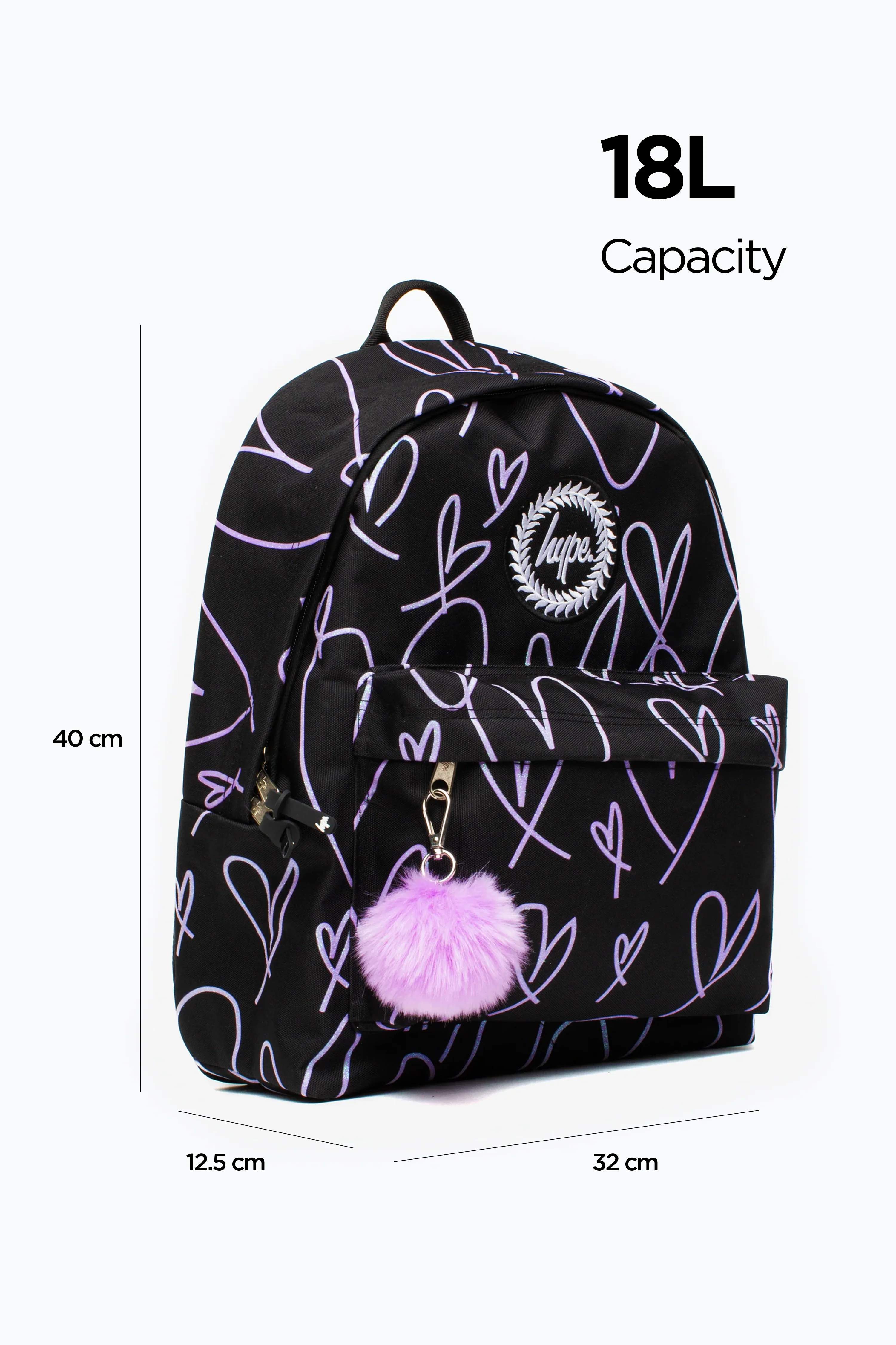 Hype Girls Black/Purple Glitter Scribble Hearts Iconic Backpack - Image 3