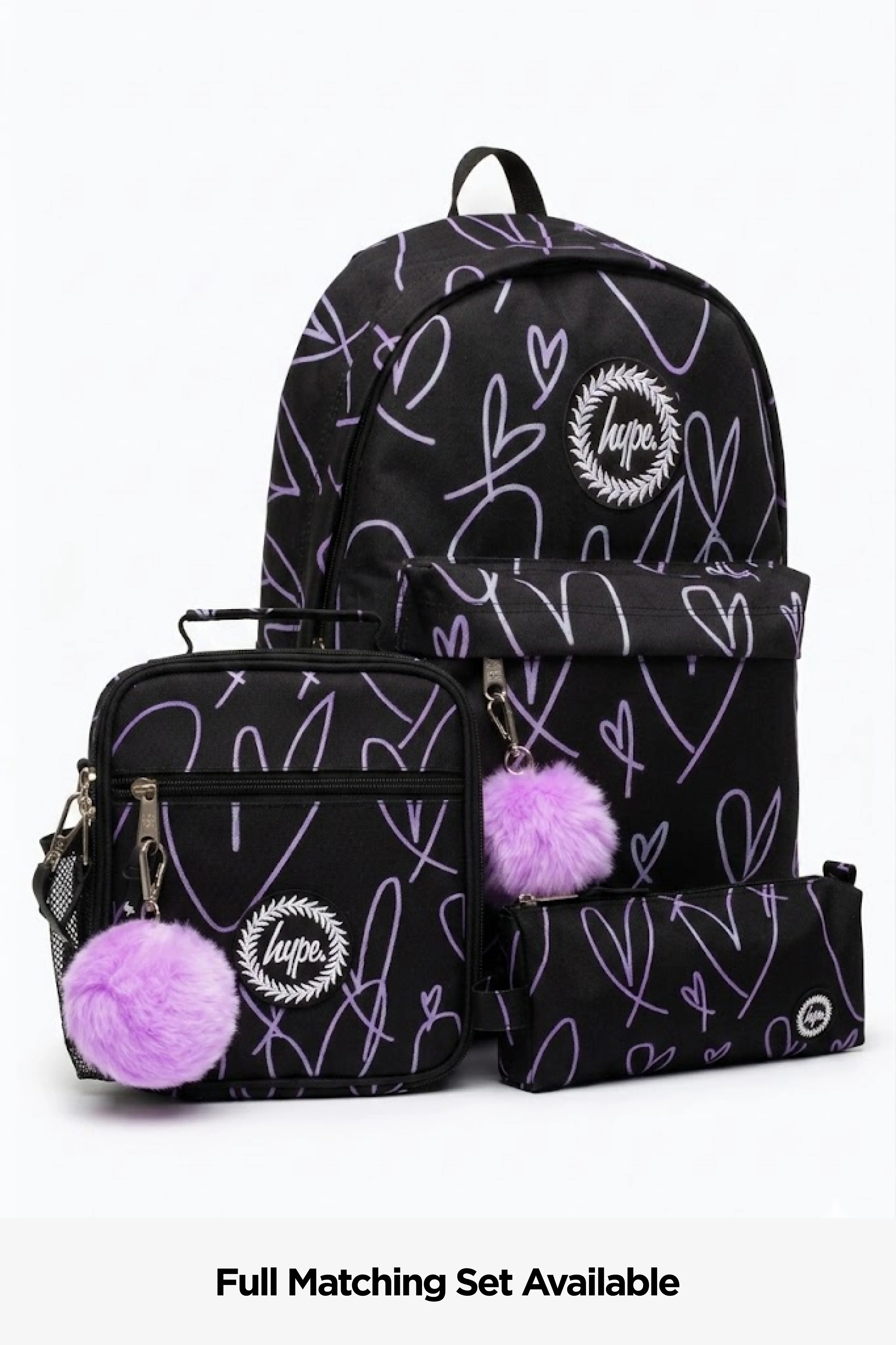 Hype Girls Black/Purple Glitter Scribble Hearts Iconic Backpack - Image 8