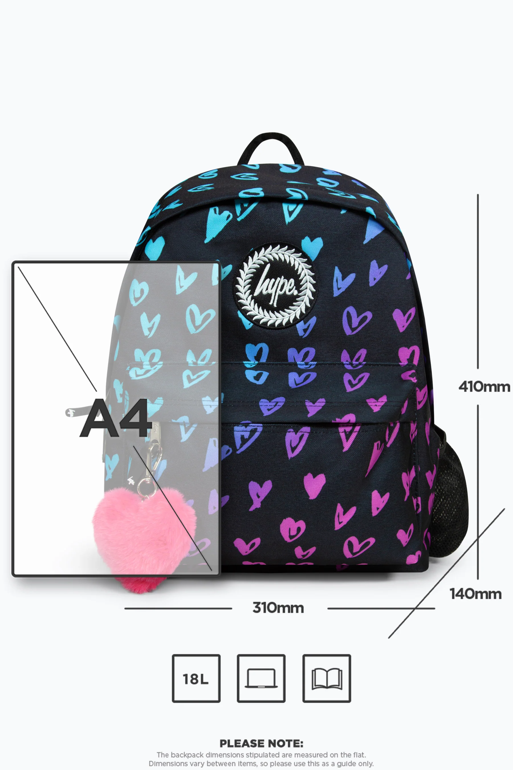 Hype Black Scribble Hearts Iconic Girls School Backpack - Image 12